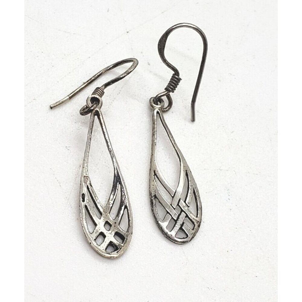 Vintage Y2K Sterling Silver Celtic 925 Earrings hooks Beaded Long Dangle - Picture 2 of 5